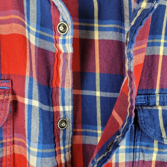 Lucky Brand Red and Blue Plaid Casual Button Down Shirt - Picture 6 of 12